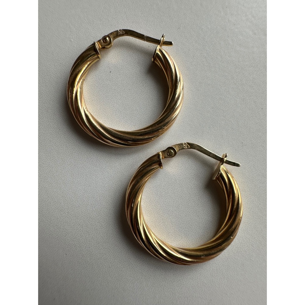 Vintage 10K Yellow Gold Twisted Hoop Earrings 20mm Spiral Latch Back 1.4g‎